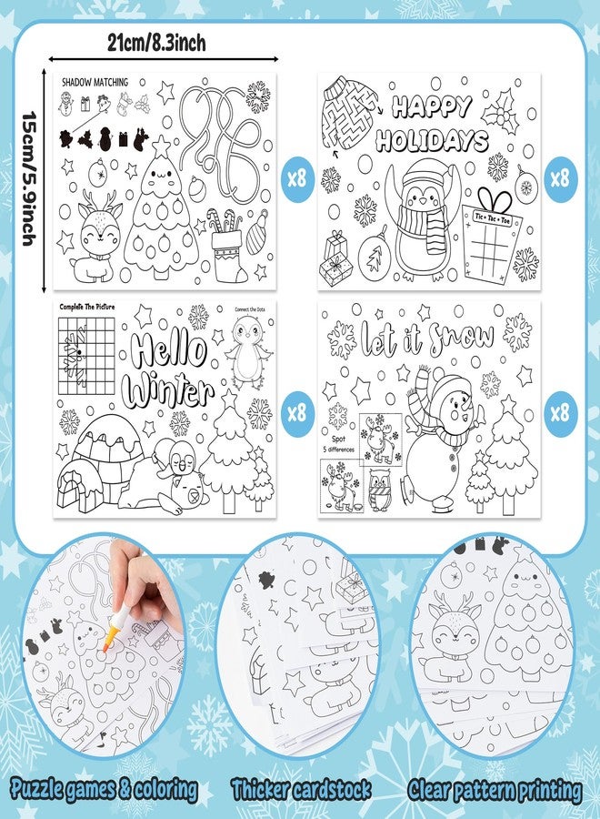 ANGOLIO Winter Game Coloring Pages - 32P Hello Winter Scene Activity Game Coloring Posters for Kids, Happy Holidays Bulk Snowman Penguin DIY Crafts Classroom Home Holiday Party Supplies Christmas Gift - Image 2